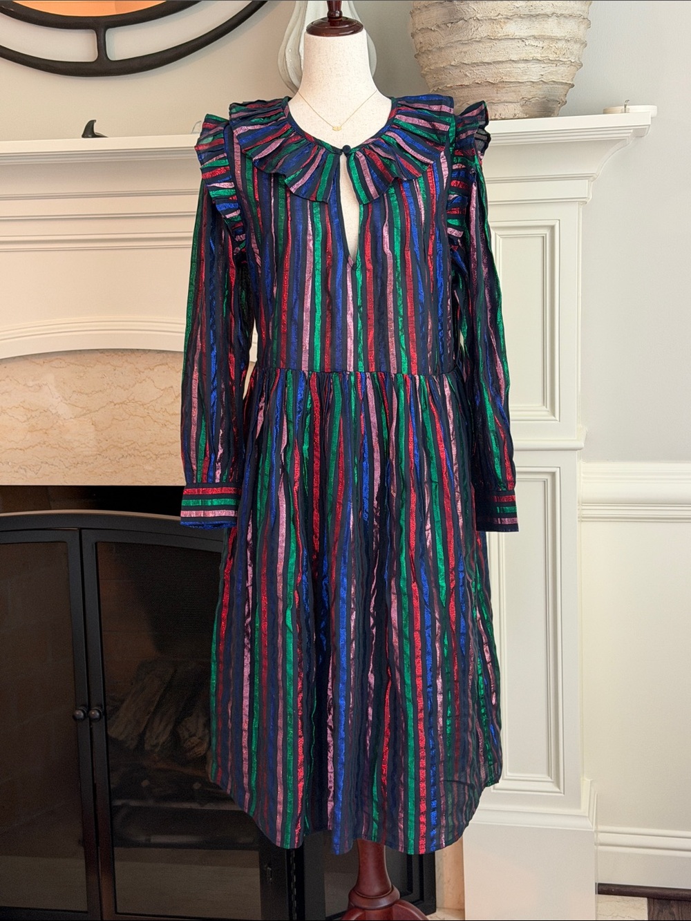 Clare V Leonie Stripe Metallic Long Sleeve Midi Dress
